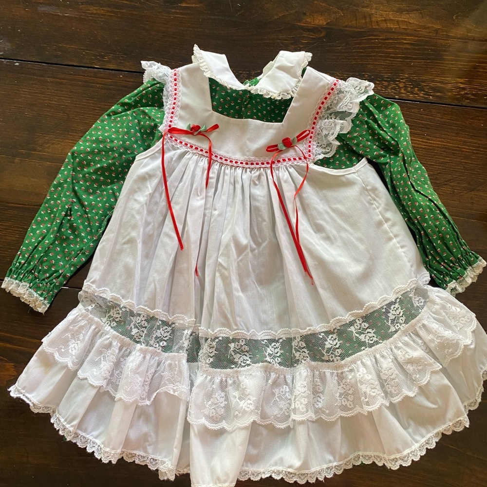 Vintage Collections for Children Green and White & Red 2-Piece Pinafore Dress 4T